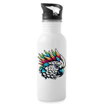 Kakadu Papagei mit Wappen - Trinkflasche mit integriertem Trinkhalm - Weiß - Rechts