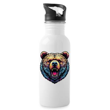 Angry Ferocious Bear - Water bottle with straw - white - Right