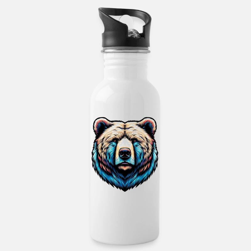 Bär - Trinkflasche mit integriertem Trinkhalm - Weiß
