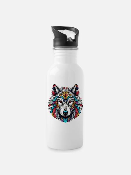 Wolf - Trinkflasche mit integriertem Trinkhalm - Weiß
