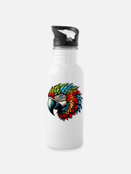 Papagei - Trinkflasche mit integriertem Trinkhalm - Weiß