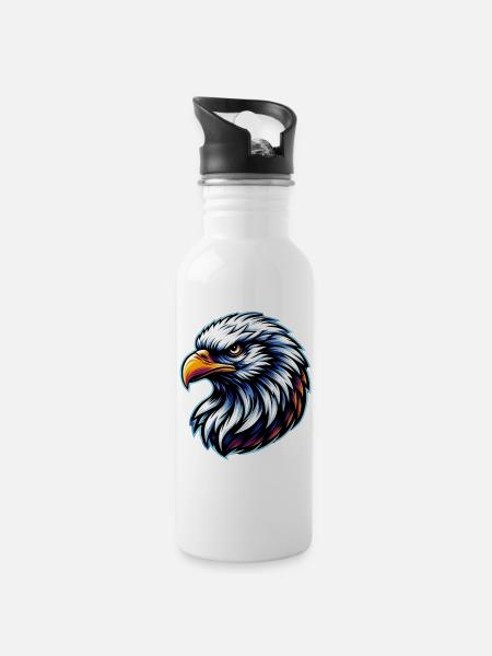 Bald Eagle - Water bottle with straw - white