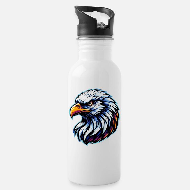 Weißkopfseeadler - Trinkflasche mit integriertem Trinkhalm - Weiß