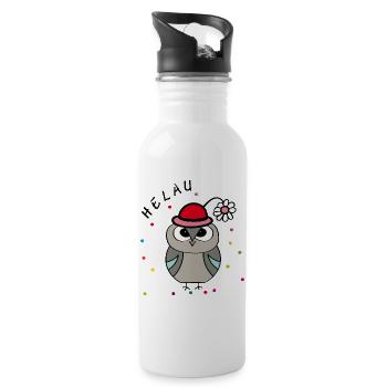 Helau Fasching Eule - Trinkflasche mit integriertem Trinkhalm - Weiß - Rechts