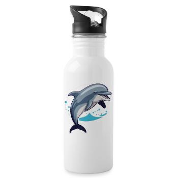 Delfin Wasser Tier Meer Dolphin Fisch Delphin - Trinkflasche mit integriertem Trinkhalm - Weiß - Rechts
