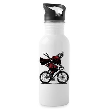 Japanischer Krieger auf Rennrad - Trinkflasche mit integriertem Trinkhalm - Weiß - Rechts
