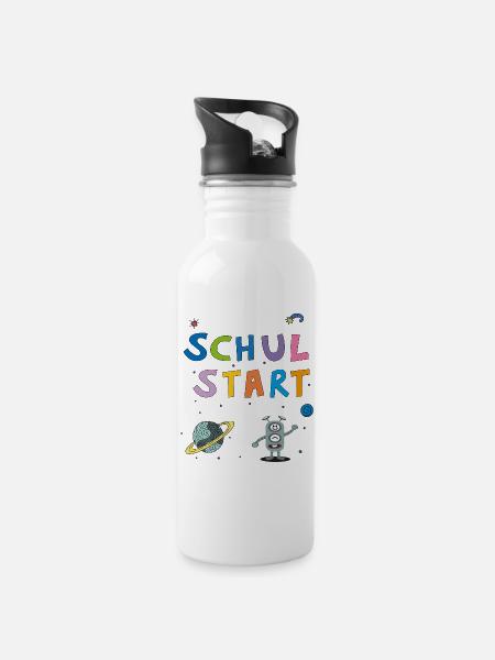 Schulstart Schulkind - Trinkflasche mit integriertem Trinkhalm - Weiß