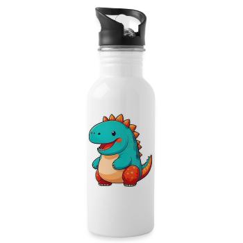 Dinosaure comique mignon - Gourde avec paille intégrée - blanc - Droite