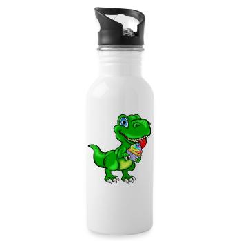Dino mit Cupcake Muffin bunt - Trinkflasche mit integriertem Trinkhalm - Weiß - Rechts