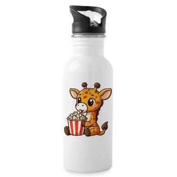 Kino Fan Giraffe isst Popcorn - Trinkflasche mit integriertem Trinkhalm - Weiß - Rechts