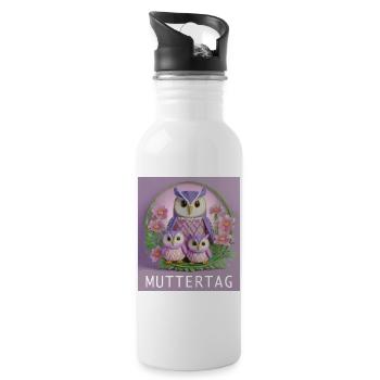 Muttertag Eulenfamilie - Trinkflasche mit integriertem Trinkhalm - Weiß - Rechts