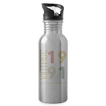 33 Year Anniversary Gift - 1991 - Water bottle with straw - silver - Right