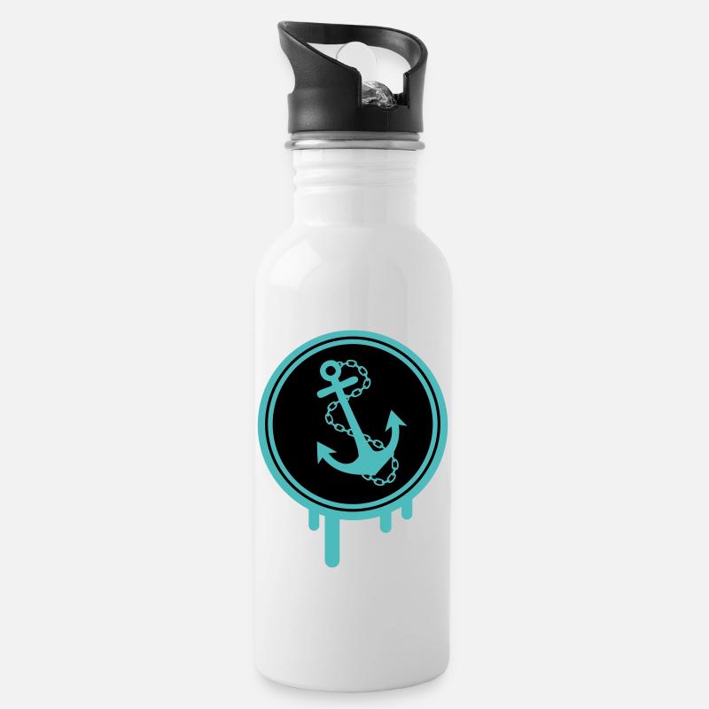 anker icon klecks - Trinkflasche mit integriertem Trinkhalm - Weiß