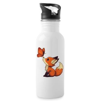 Renard avec papillon - Gourde avec paille intégrée - blanc - Droite