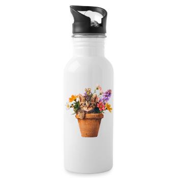 chaton pot de fleurs - Gourde avec paille intégrée - blanc - Droite