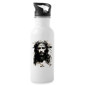 jesus bible christian religion christian cross christian - Water bottle with straw - white - Right