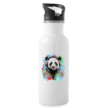 Panda, headphones,panda with headphones, illustration - Water bottle with straw - white - Right