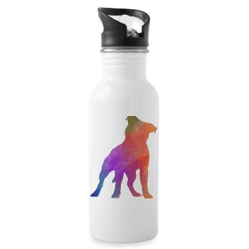 PITBULL AMSTAF farbig - Trinkflasche mit integriertem Trinkhalm - Weiß - Rechts