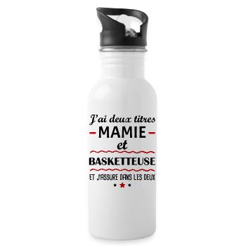 Deux titres mamie basketteuse, basket, grand-mère - Gourde avec paille intégrée - blanc - Droite