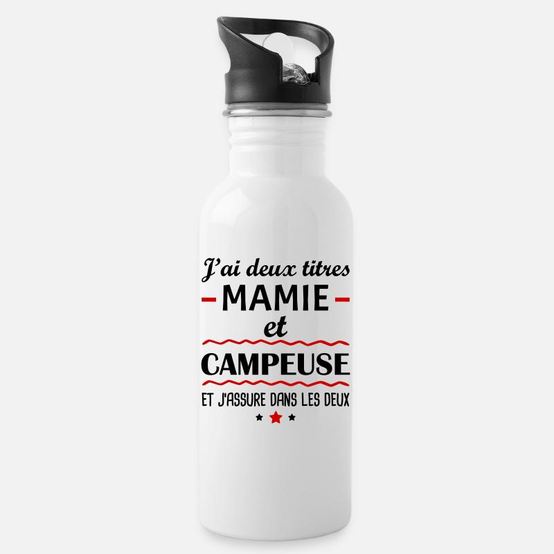 Deux titres mamie campeuse, grand-mère, camping - Gourde avec paille intégrée - blanc