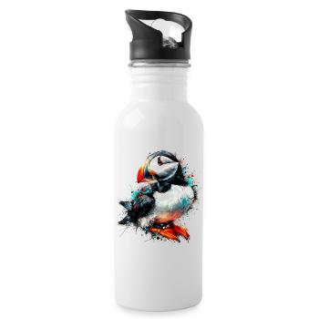 Papageitaucher - Trinkflasche mit integriertem Trinkhalm - Weiß - Rechts