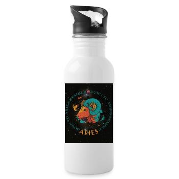 Zodiac Horoscope Astrology Constellations Aries - Trinkflasche mit integriertem Trinkhalm - Weiß - Rechts