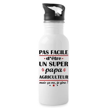 Pas facile super papa agriculteur, fête des pères - Gourde avec paille intégrée - blanc - Droite