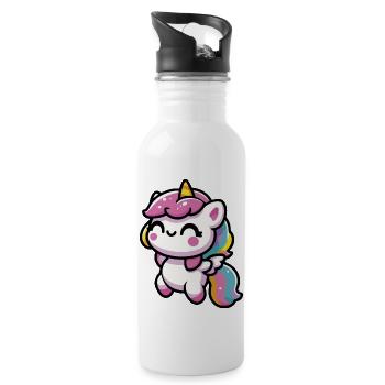 Adorable licorne kawaii - Gourde avec paille intégrée - blanc - Droite