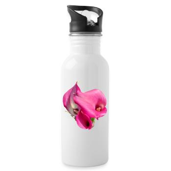Pink Calla Flower Trio - Water bottle with straw - white - Right