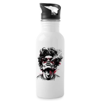 Rauchender Hipster mit Sonnenbrillen - Trinkflasche mit integriertem Trinkhalm - Weiß - Rechts