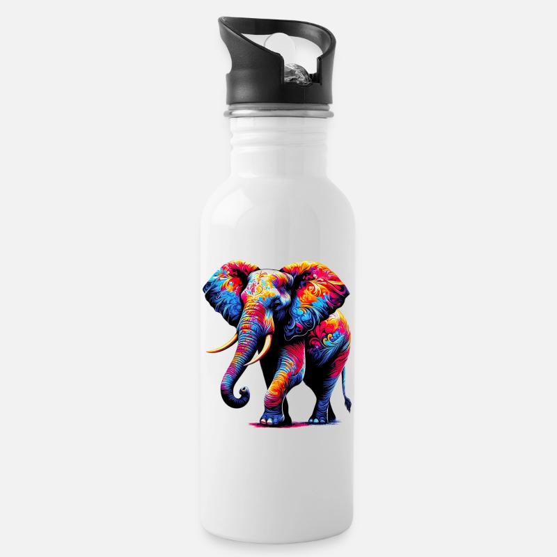 Éléphant - Gourde avec paille intégrée - blanc