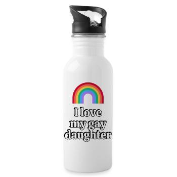 Ich liebe meine schwule Tochter - Trinkflasche mit integriertem Trinkhalm - Weiß - Rechts