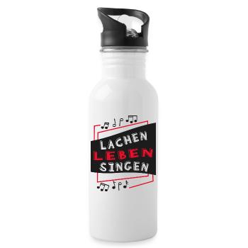 "Lachen Leben Singen" Musik Sänger Gesang Musiker - Trinkflasche mit integriertem Trinkhalm - Weiß - Rechts