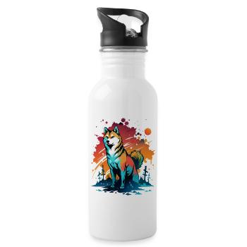Shiba Inu Splattered Art - Hundeliebhaber Geschenk - Trinkflasche mit integriertem Trinkhalm - Weiß - Rechts