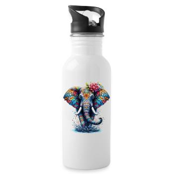 Elefant - Trinkflasche mit integriertem Trinkhalm - Weiß - Rechts