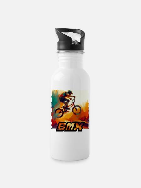 BMX Bike - Trinkflasche mit integriertem Trinkhalm - Weiß
