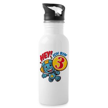 Kleiner lustiger Roboter dritter Geburtstag - Trinkflasche mit integriertem Trinkhalm - Weiß - Rechts