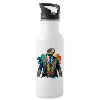 Schildkröte im Anzug - Trinkflasche mit integriertem Trinkhalm - Weiß - Rechts