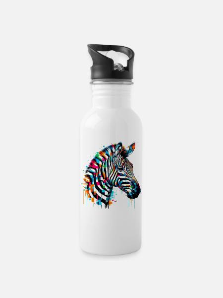 Zebra - Trinkflasche mit integriertem Trinkhalm - Weiß