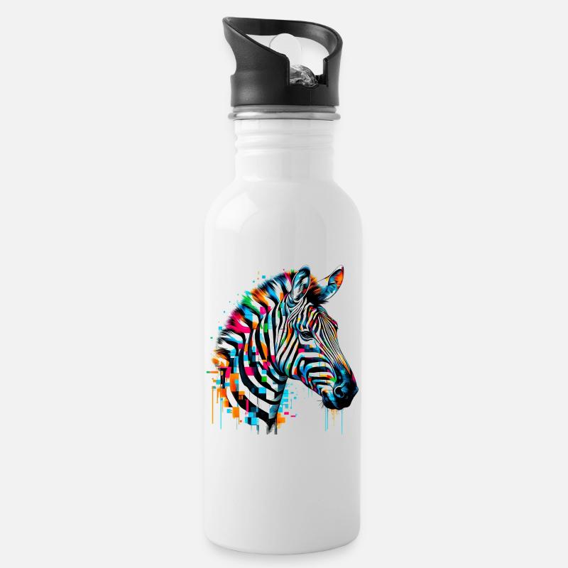 Zebra - Trinkflasche mit integriertem Trinkhalm - Weiß