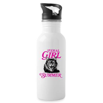 Feral Girl Summer Women Girls Cat Lover Summer - Water bottle with straw - white - Right