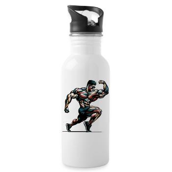 Muscular bodybuilder in pose for gym - Water bottle with straw - white - Right