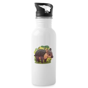 Cute Mountain Tapir Illustration - Adorable Animal - Water bottle with straw - white - Right
