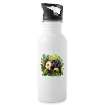 Cute Mountain Tapir Illustration - Adorable Animal - Water bottle with straw - white - Right