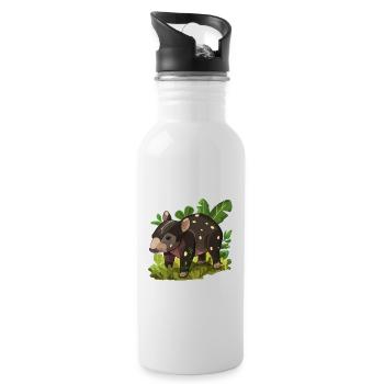 Cute Mountain Tapir Illustration - Adorable Animal - Water bottle with straw - white - Right