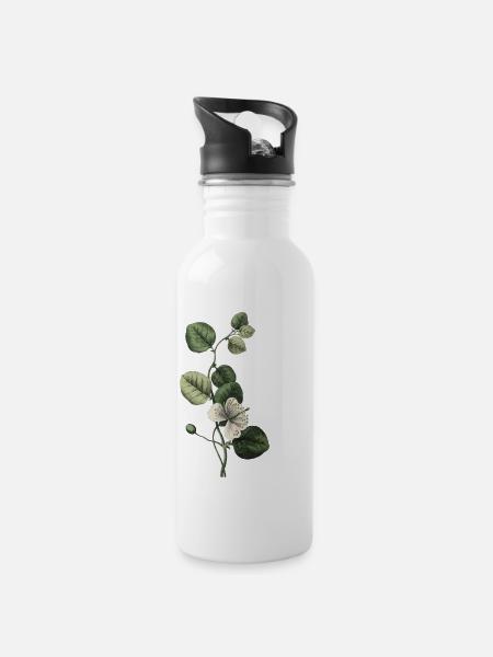 Grüner botanischer Buchstabe E - Trinkflasche mit integriertem Trinkhalm - Weiß