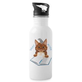 Katz und Maus lieben es, Bücher zu lesen - Trinkflasche mit integriertem Trinkhalm - Weiß - Rechts