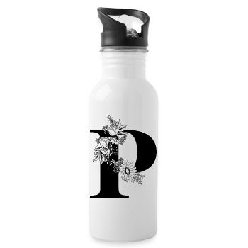Blumen schwarz-weiß Buchstabe p - Trinkflasche mit integriertem Trinkhalm - Weiß - Rechts