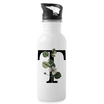 Green Botanical Letter T - Water bottle with straw - white - Right