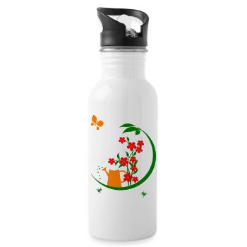 Garten mit Blumen und Gießkanne - Trinkflasche mit integriertem Trinkhalm - Weiß - Rechts